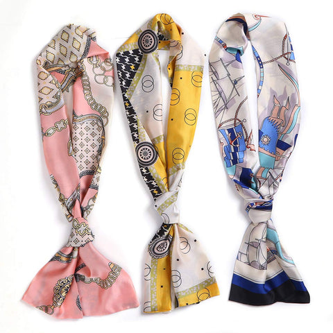 Leeven 3 Pieces Satin Edge Laying Scarf for Lace Wigs Non Slip Printed Headband Scarf for Hair Wrapping At Night 57"x5.5" Silky Wig Grip with Delicate Pattern for Makeup Wig Hat and Other Decoration