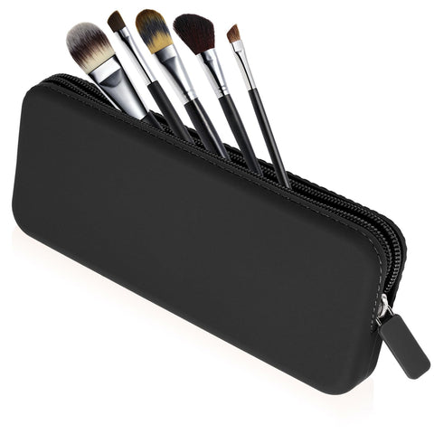 Sakolla Travel Makeup Brush Holder, Silicone Makeup Brush Bag with Zipper Closure, Makeup Brushes Organizer Case Washable Makeup Pouch Holder Case for Daily, Work, Essentials Light Black, Black