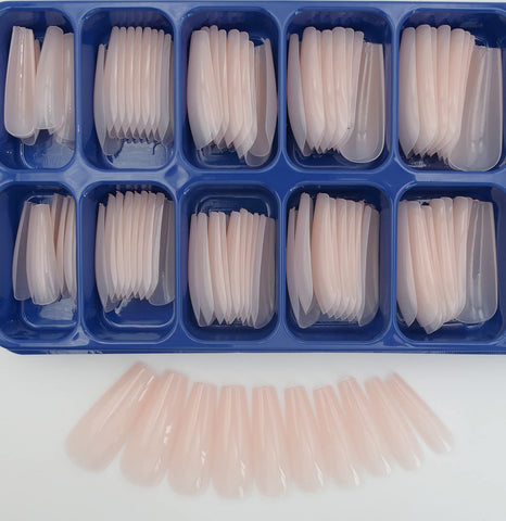 100PC Nude Press on Coffin Nails Long Ballerina Artificial Fingernails Full Cover Tips Manicure False Nails for Women Girls