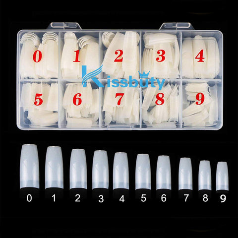 Kissbuty 500 Pcs Natural Color French False Acrylic Nail Art Tips 10 Sizes with Box Perfect Length for Nail Salons and DIY Nail Art at Home (Natural French)
