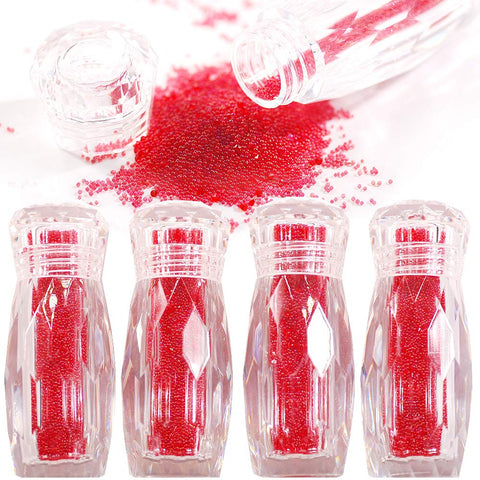 Hisenlee 4 Bottles Rhinestone Micro 3D Glass Nail Caviar Beads and Diamonds Pixie Crystals For Nail Art Decoration (CKA184-13 red)