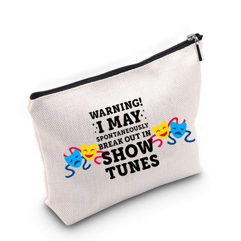 TSOTMO Warning I May Randomoly Break Out In Show Tunes Cosmetic Bag Theatre Novelty Makeup Bag Broadway Musical Theater Gift, Black, Show Tunes