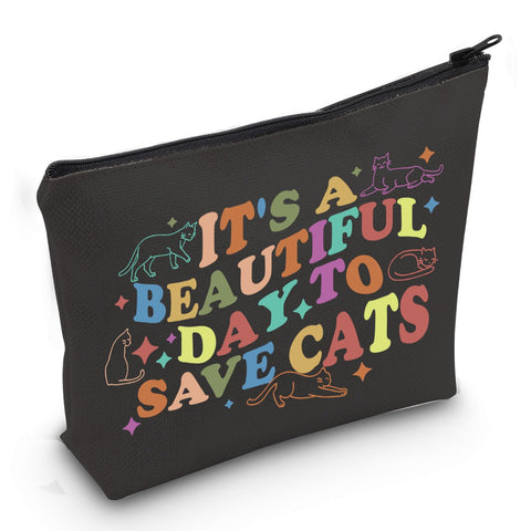 JXGZSO Cat Rescue Cosmetic Bag It Is a Beautiful Day To Save Cats Cosmetic Bag Cat Lover Gift Veterinarian Gift Vet School Gift, Save Cats Bag