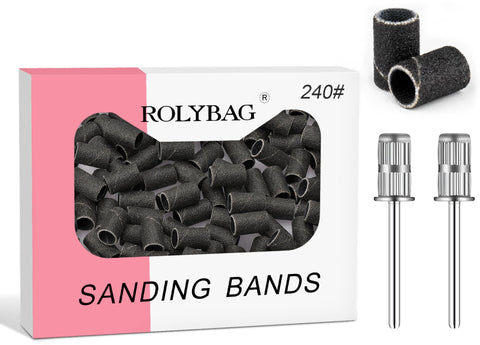 240# professional nail sanding bands for nail drill,drill sanding band with storage box,include 100 superfine grinding wheel sand bands and 2 pieces mandrel for most size 3/32" nail drill machine