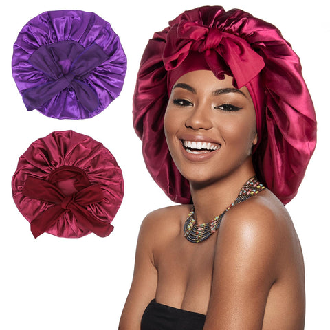Arqumi Pack of 2 Satin Shower Cap, Purple+red, L
