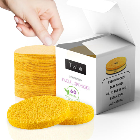 Facial Sponges %100 Cellulose Natural sponges 60 count Yellow