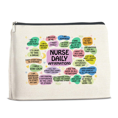 Nurse Gifts Makeup Bag, Nurse Gift for Christmas Birthday Graduation, Nurse Affirmations Nurse Mental Health Gift Cosmetic Bag, multicolor