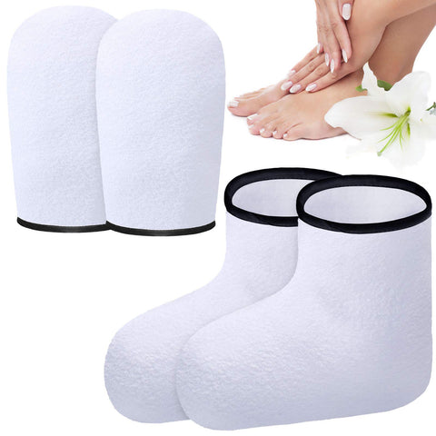 Geyoga Paraffin Wax Mitts & Booties, Terry Cloth, Spa Accessories, Moisturizing, Size: Approx. 26 x 16 cm (Mitts) & 26 x 20 x 16 cm (Booties), For Dry Skin