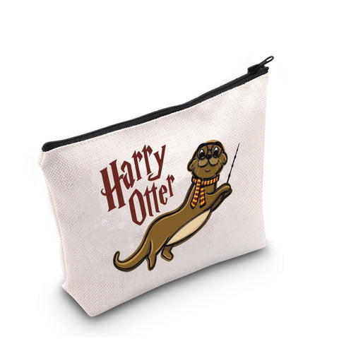 G2TUP Otter Lover Gift Harry Otter Makeup Bag Sea Otter Animal Lover Cosmetic Bag Otter Mom Gift Zoo Animal Lover Gift Zipper Travel Bag, Harry Otter White Bag