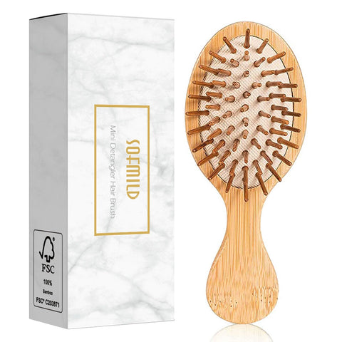 Mini Cute Travel Bamboo Hair Brush for Women/Men/Kids - Anti-Static Pocket Size Detangling Brush Glide Through Tangles with Ease