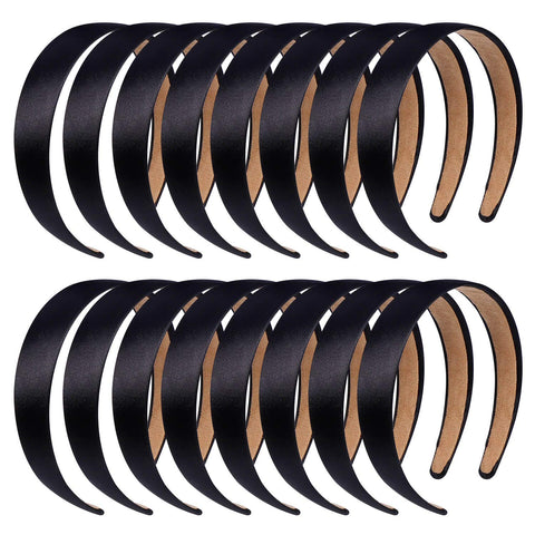 Anezus 16 Pcs Satin Headbands 1 Inch Anti-Slip Black Ribbon Hair Bands For Women Girls Diy Craft Hair Accessories