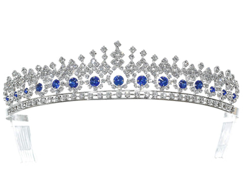 SAMKY Rhinestone Crystal Pageant Bridal Tiara Crown - Blue Crystals Silver Plated T1177