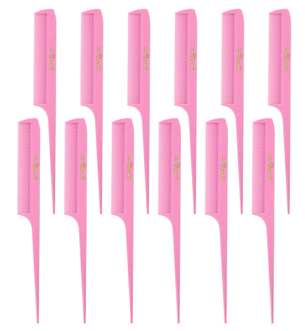 Krest Cleopatra 8-1/2 inch Rattail Combs Extra Fine Tooth.Rat Tail Comb Model #441. Color Fresh Pink. 1 Dozen.