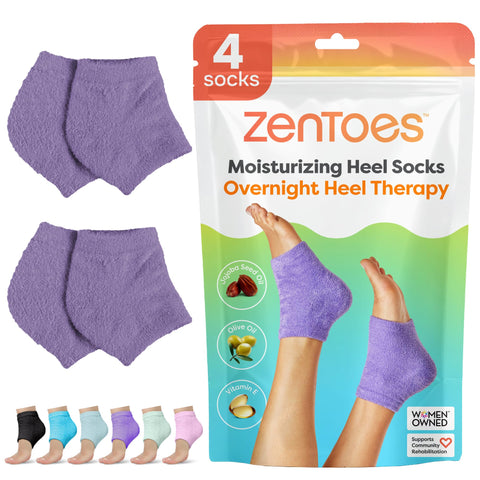 ZenToes Moisturizing Heel Socks 2 Pairs Gel Lined Fuzzy Toeless Spa Socks to Heal and Treat Dry, Cracked Heels While You Sleep (Regular, Lilac)