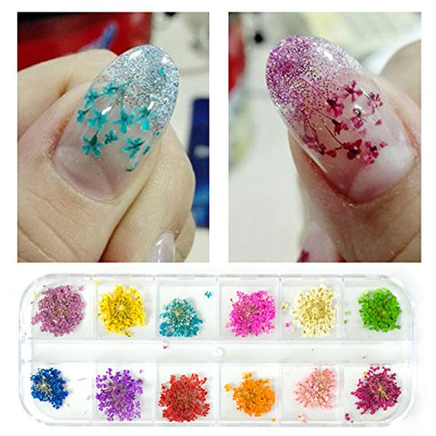 YesLady Nail Art Natural Real Dried Flowers 3D Art DIY Manicure Sticker Accessories 12 Colors