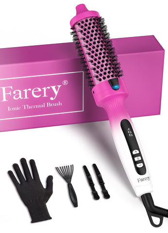 Farery 1.5-Inch Thermal Brush - Ceramic Ionic Heated Round Brush for Quick, Quiet Blowout Look, Volumizing, Smooth Hair & Natural Curls, Dual MCH Heating, Digital Display, 9 Temperature, Dual Voltage