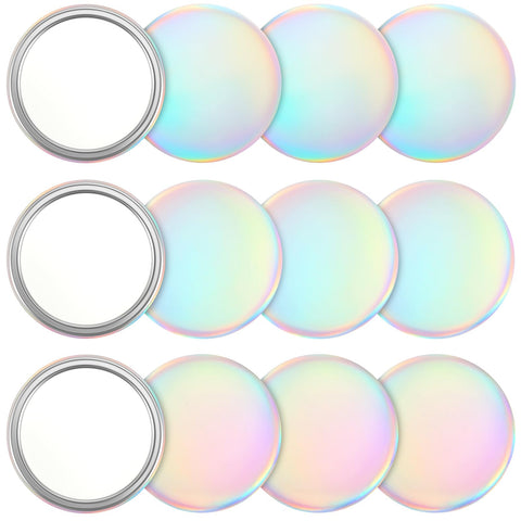 Qunclay 12 Pcs 2.76'' Holographic Iridescent Compact Mirror Bulk Round Makeup Mini Mirror Glass Pocket Mirror for Purse Women Teacher Girls Coworker Friends