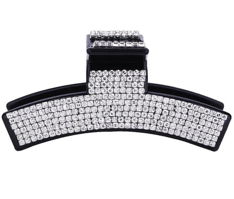 Fodattm Women Elegant Full Rhinestone Crystal Hair Clip Acrylic Jaw Clip Hairpin Hair Claw Hair Accessories (Black, 1pc, approx 3.5" x 2" x 1.75" (L x H x W))