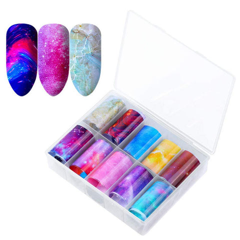 Nail Foil Transfer Sticker, Nail Art Stickers Starry Sky Shining DIY Stickers Glitters Adhesive Tips Nail Acrylic DIY Decoration(1Box/10pcs)