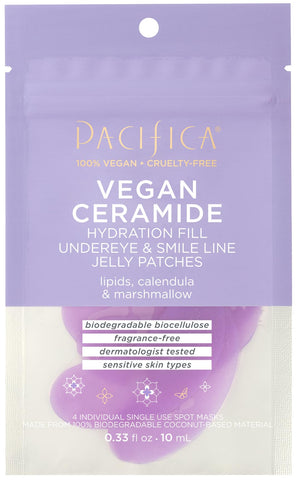 Pacifica Beauty Vegan Ceramide Hydrating Under Eye & Smile Line Jelly Patches, For Puffy Eyes, Supports Fine Lines and Wrinkles, Eczema Association Approved, Safe for Sensitive Skin, Fragrance Free