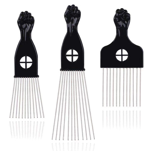 LEADUWAY 3 Pcs Hair Pick, Metal Picks for Afro Hair, Hair Picks for Women and Men, Afro Combs, Fist Pick for Hair, Hair Comb for Hair Styling
