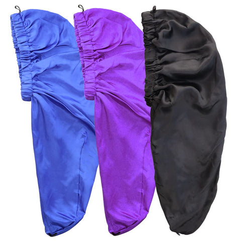 TCOTBE 3 Pcs Foldable Extra Long Sleeping Caps Soft Stain Satin Hair Braid Bonnet with Button Comfortable Single Lay Hair Covers Long Braids Bonnet for Women with Long Hair Deadlocks Curly Hair Blue, Blue, 24.4”x 11”