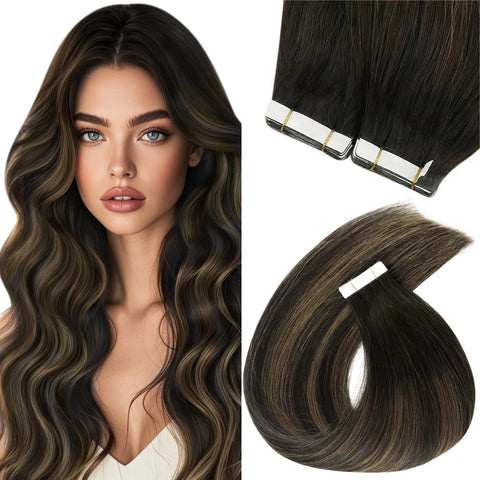 Sunny Brown Balayage Tape-in Human Hair Extensions 14inch Silky Straight Tape in Hair Extensions Glue in Human Hair Salon Style 2.5g/pc 20pcs/pack