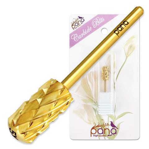 USA Pana 3/32" Safety Nail Carbide - Smooth Round Top Large Barrel Head for Electric Dremel Drill Machine - Grit Size: (5XC to Extra Fine) (5X Coarse, Large Barrel - Gold)