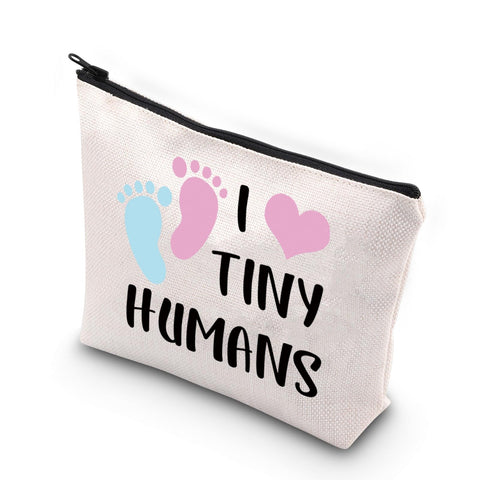 VAMSII NICU Nurse Makeup Bag I Love Tiny Humans OB Nurse Gift Bag Neonatal Nurse Gifts Labor and Delivery Nurse Gifts Pouch, I love tiny Humans,
