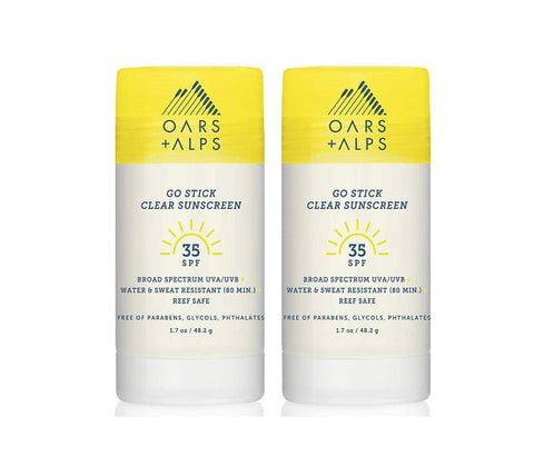 Oars + Alps Go Stick Clear Sunscreen and Sunblock with Jojoba Oil, Water & Sweat Resistant, Reef Safe, SPF 35, 3.4 Oz, Pack of 2