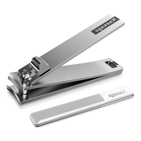 Kaasage Nail Clipper and File - Wide Open Stainless Steel Nail Cutter with Glass Nail File Manicure Set