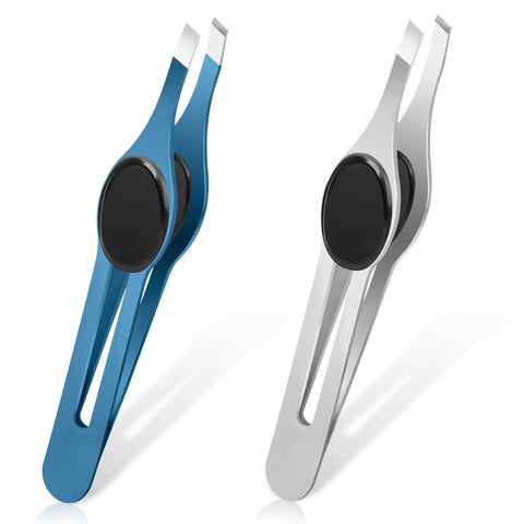 2 PCS Tweezers, Stainless Steel Eyebrow Tweezers, Tweezers for Men and Women, Precision Tweezers for eyebrow and facial hair removal(Blue & Silver)
