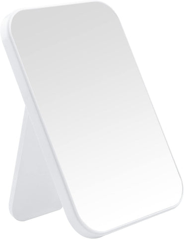 Ymemok Desktop Makeup Mirror, 8 Inch Portable Mirror, Simple Folding Makeup Mmirror with Stand, Standing Wall Hanging Double-Duty White