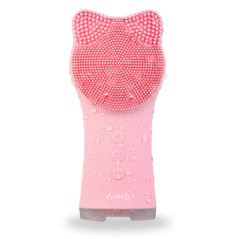 VRAIKO MIA Facial Cleansing Brush Waterproof Rechargeable Soft Silicone Sonic Vibration Adjustable Deep Cleansing Gentle Exfoliating Massage Brush (Light Pink)