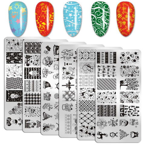 WOKOTO 6Pcs Christmas Nail Stamping Plates Set Nail Stamps Christmas Nail Art Stamping Kit Santa Claus Elk Snow Flakes Stamping Plates For Nails Nail Stamp Plates Christmas Nails Plates Nail Stencils