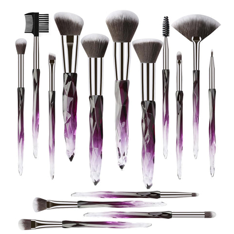 Kingtree 15PCS Makeup Brushes Professional Purple Crystal Makeup Brush Set, Premium Synthetic Bristles Foundation Face Powder Blush Eye Shadow Makeup Brush Kit with Blender Sponge & Brush Cleaner