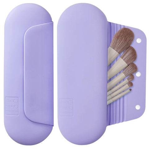 AGIKET Silicone Makeup Brush Holder Travel Cosmetic Bag - Soft Portable Cosmetic Face Brushes Holder with Upgrade Anti-Fall Out Magnetic Closure,Large Travel Makeup Brush Case, Lavender