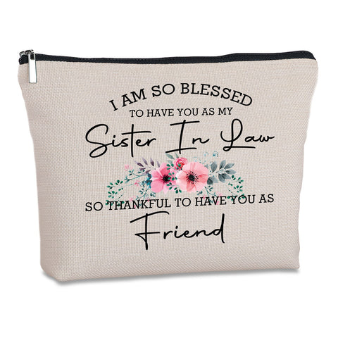 Yegifeyct Sister In Law Gifts Zipper Makeup Bag Friendship Gifts Unbiological Sister For Birthday Christmas Wedding Novelty Present Ideas For Women Sister Friend, Sister in Low, Travel Makeup Bag
