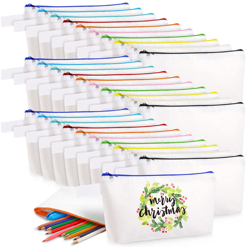 30 Pieces Blank Canvas Makeup Bags Multipurpose Zipper Pouch Bag Blank Canvas DIY Craft Bag Bulk Plain Pencil case for Cosmetic Coin Travel Toiletry, 9.84 x 5.11 x 1.96 Inches