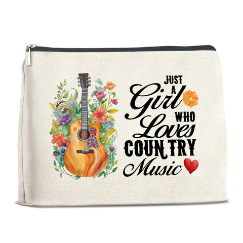 Gifts for Country Music Lovers - Music Gifts for Music Lovers Girls - Music Lovers Gifts for Sister Daughter Bestie - Just a Girl Who Loves Country Music Makeup Bag Cosmetic Bag Makeup Zipper Pouch, multicolor