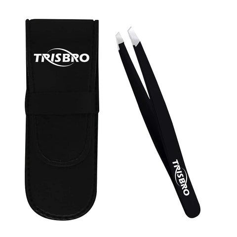 Precision Slant Eyebrow Tweezer and Hair Pluckier – Stainless Steel Tweezer for Ingrown Hair & Facial Hair Removal (Black)