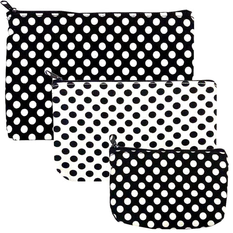 HappyDaily 3 Pack Beautiful and Multifunctional Makeup Cases or Cosmatic Bags or Travel Toiletry Pouch or Storage Bags or Purse for Women Girls (Black Dot/White Dot)