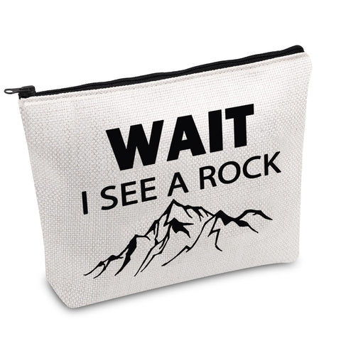 PWHAOO Geology Zipper Pouch Bag Wait I See A Rock Cosmetic Bag Rock Collector Makeup Bag Geology Teacher Gift (WAIT B)