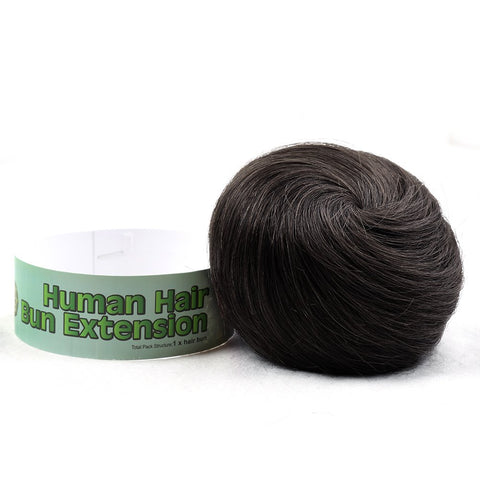 #1B Natural Black : Bella Hair 100% Human Hair Bun Extension Donut Chignon Hairpieces for Both Women and Men Instant Up Do Style Bun Wig (#1B Natural Black)