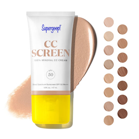 Supergoop! CC Screen - SPF 50 PA++++ CC Cream, 100% Mineral Color-Corrector & Broad Spectrum Sunscreen - Tinted Moisturizer, Concealer & Buildable Coverage Foundation - 1.6 fl oz