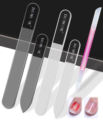 Glass Nail File Buffer with Case - 5PCS Glass Buffer Nano Nail Shiner Kit Glass Cuticle Pusher Nail Care, Gifts for Men Women Safety Nail Files for Natural Acrylic Nails Fingernail Files Manicure Tool