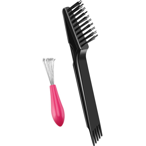 Boao 2-Piece Hair Brush Cleaning Tool Comb Cleaning Brush, Black and Pink, Nylon Bristles, Plastic Handle, Mini Hair Brush Remover for Home, Salon, Travel, Unisex, General Public
