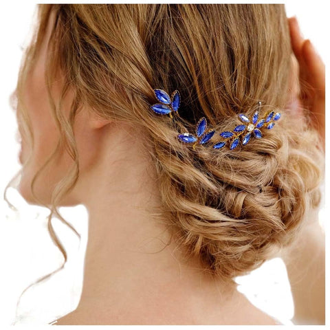 Yean Baroque Bridal Hair Pins Blue Rhinestones Wedding Hair Comb Something Blue Hair Piece for Women and Girls(3 Pcs)
