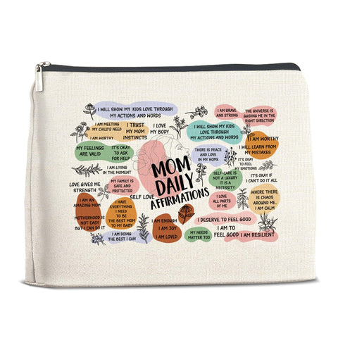 YeleY Gifts for Mom, Inspirational Mom Gifts Makeup Bag, Motivational Gifts for Mother Mum Mama Mommy New Mom, Mom Daily Affirmations, Best Mom Cosmetic Bag, multicolor
