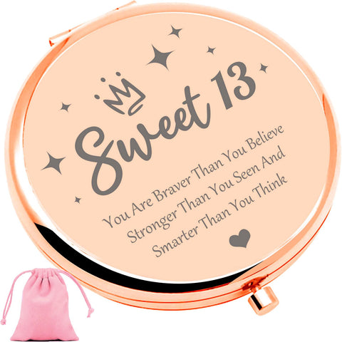 Aievlinkr Sweet 13th Birthday Gifts for Girlsï¼ŒRose Gold Compact Mirror for 13th Birthday Girls, 13th Birthday Gift Ideas,Inspirational Gifts for 13 Years Old Girl for Graduation Christmas Unique Gifts